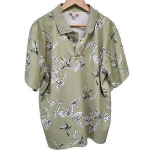 Hawaiian Men's Green Floral Polo Shirt Large